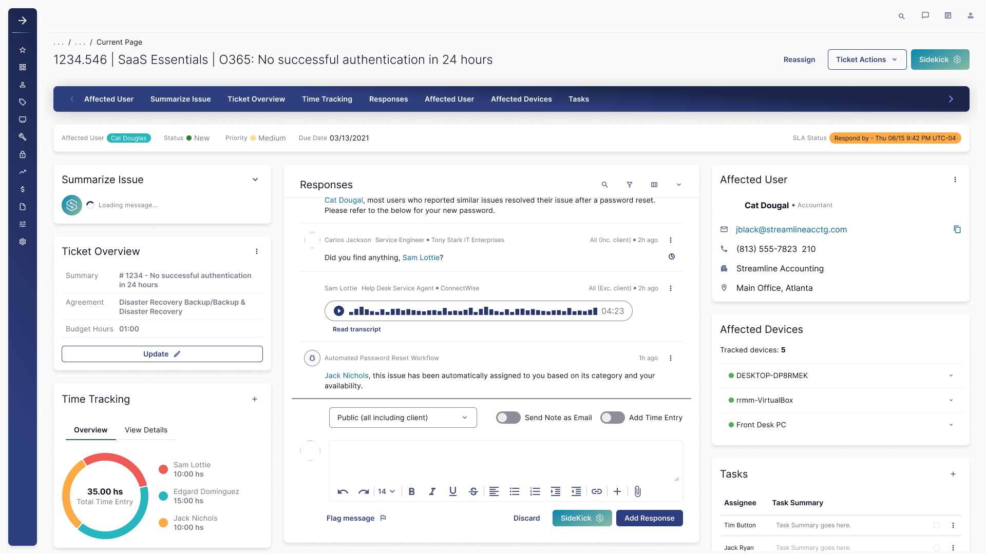 Ticket experience with AI summary panel