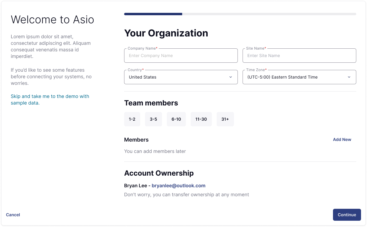 Onboarding flow sample