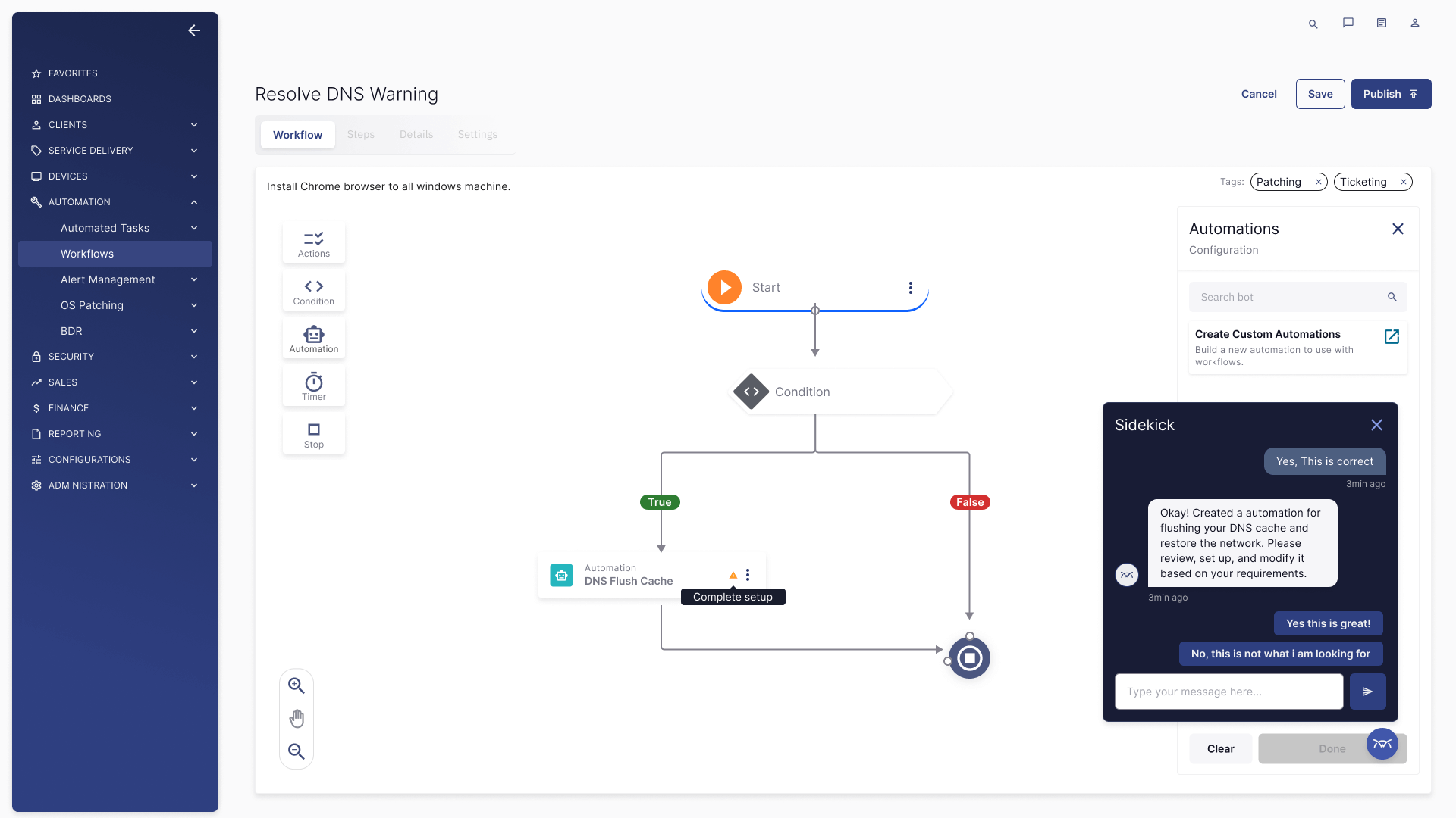Workflow builder with Sidekick assistance